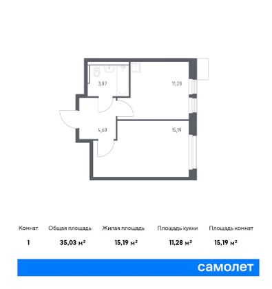 35 м², 1-комн. квартира, 9/17 этаж