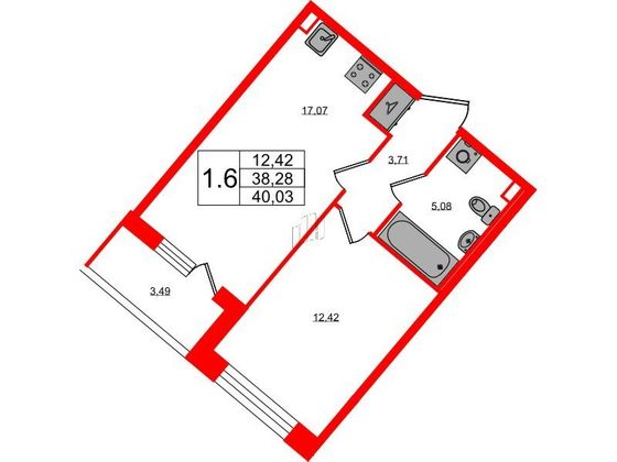 Продажа 1-комнатной квартиры 38,3 м², 1/4 этаж
