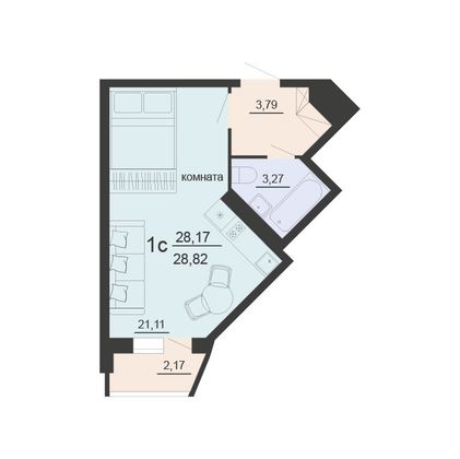Продажа 1-комнатной квартиры 28,8 м², 9/20 этаж