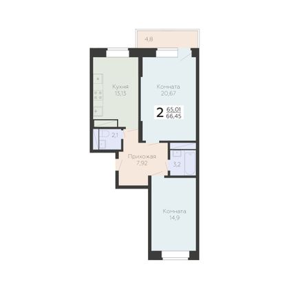 Продажа 2-комнатной квартиры 66,4 м², 12/22 этаж