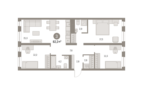 Продажа 3-комнатной квартиры 82,2 м², 2/7 этаж