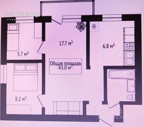 Продажа 2-комнатной квартиры 43 м², 4/5 этаж