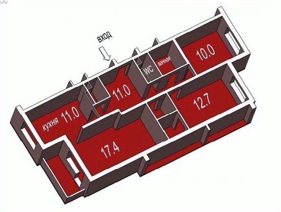 Продажа 3-комнатной квартиры 72,2 м², 3/6 этаж