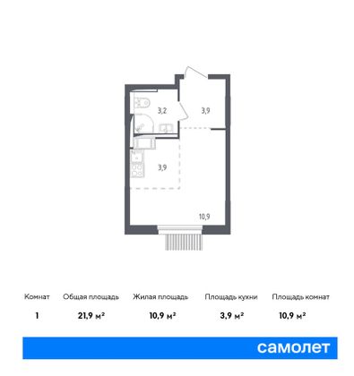 21,9 м², студия, 3/10 этаж