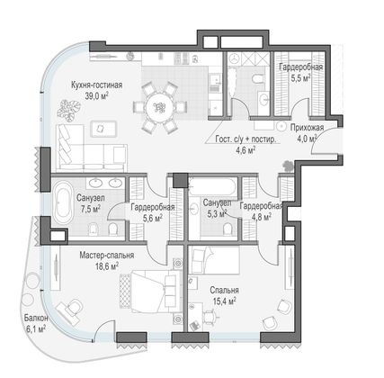 Продажа 2-комнатной квартиры 112,2 м², 6/14 этаж