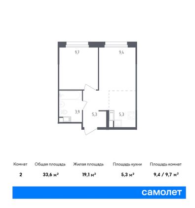 33,6 м², 1-комн. квартира, 15/16 этаж