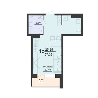 Продажа 1-комнатной квартиры 27,4 м², 16/20 этаж