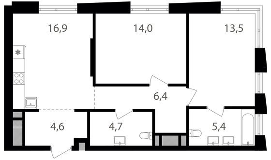 65,5 м², 2-комн. квартира, 6/18 этаж