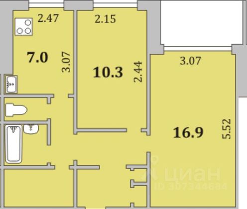 Продажа 2-комнатной квартиры 50,5 м², 2/10 этаж