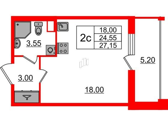 Продажа квартиры-студии 24,5 м², 2/12 этаж