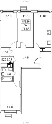 71,9 м², 3-комн. квартира, 10/17 этаж