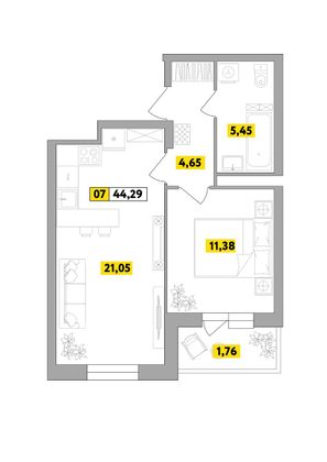 Продажа 2-комнатной квартиры 44,3 м², 4 этаж