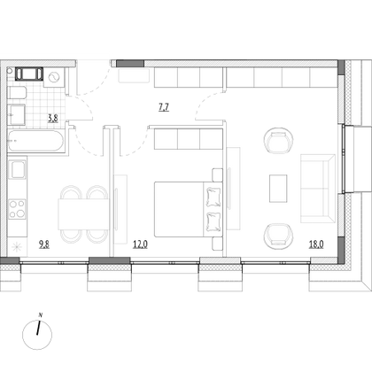 51,3 м², 2-комн. квартира, 7/7 этаж