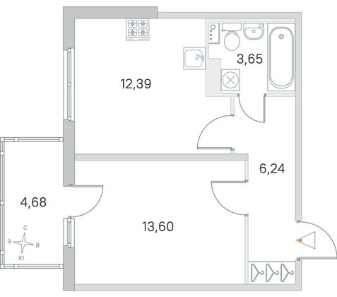 Продажа 1-комнатной квартиры 37,3 м², 4/4 этаж