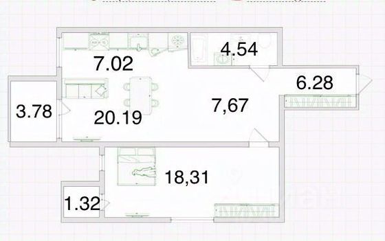 Продажа квартиры-студии 66,6 м², 2/14 этаж