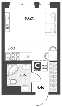 Продажа квартиры-студии 23,6 м², 21/25 этаж