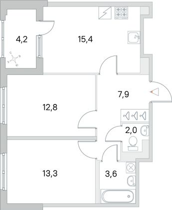 Продажа 2-комнатной квартиры 57,1 м², 2/5 этаж