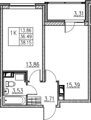 Продажа 1-комнатной квартиры 38,2 м², 8/12 этаж