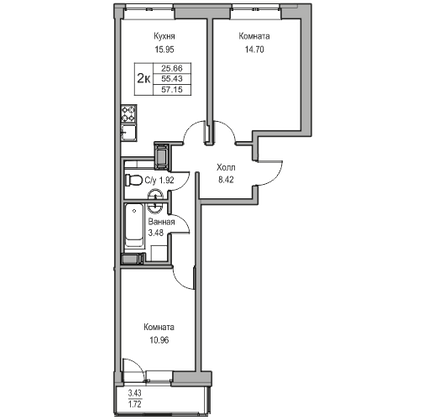 Продажа 2-комнатной квартиры 55,4 м², 10/23 этаж