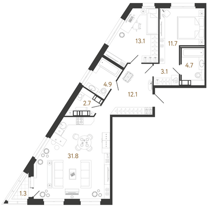 84,1 м², 2-комн. квартира, 4/14 этаж