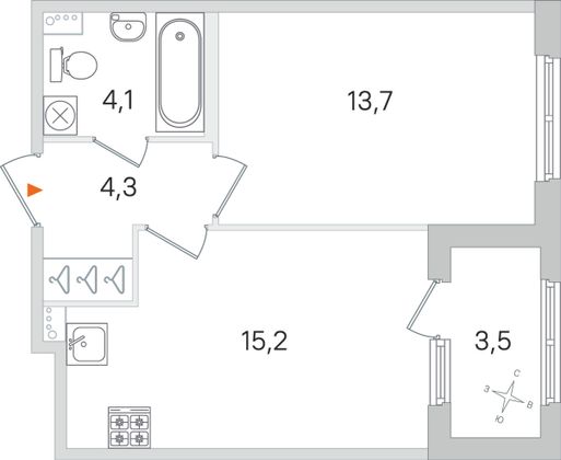 Продажа 1-комнатной квартиры 39 м², 1/4 этаж