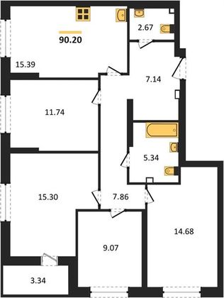 Продажа 4-комнатной квартиры 90,2 м², 14/23 этаж