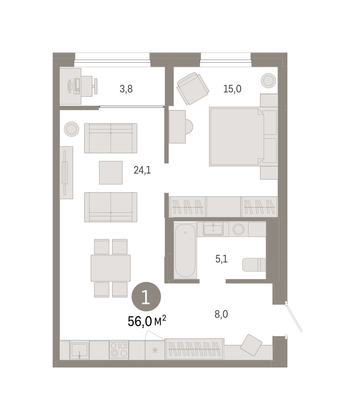 Продажа 1-комнатной квартиры 56 м², 4/17 этаж