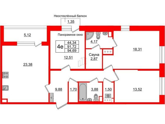Продажа 3-комнатной квартиры 91,7 м², 2/9 этаж