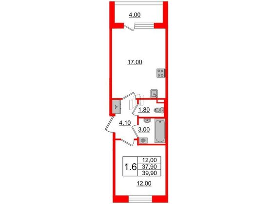Продажа 1-комнатной квартиры 37,9 м², 2/4 этаж
