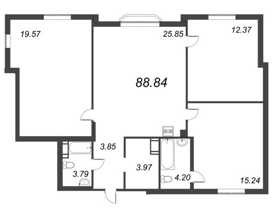 88,8 м², 4-комн. квартира, 9/10 этаж