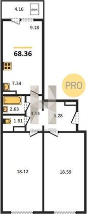 Продажа 2-комнатной квартиры 69,8 м², 6/8 этаж