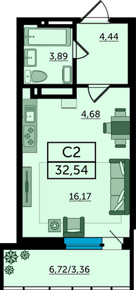 32,5 м², студия, 11/27 этаж