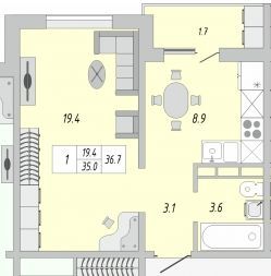 Продажа 1-комнатной квартиры 36,5 м², 10/17 этаж