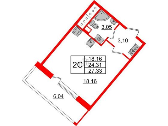 Продажа квартиры-студии 24,3 м², 19/20 этаж