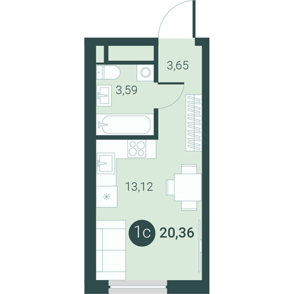 Продажа квартиры-студии 20,4 м², 2/10 этаж