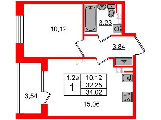 Продажа 1-комнатной квартиры 32,3 м², 4/5 этаж