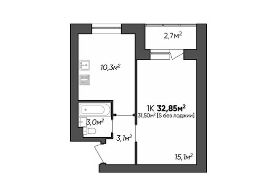 Продажа 1-комнатной квартиры 32,8 м², 2/3 этаж