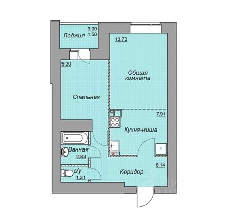 Продажа 2-комнатной квартиры 43,2 м², 2/12 этаж