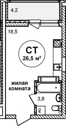 Продажа квартиры-студии 26 м², 7/17 этаж