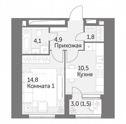Продажа 1-комнатной квартиры 37,6 м², 24/47 этаж