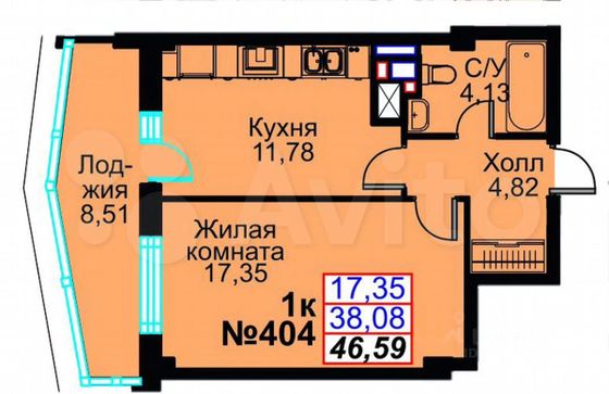 Продажа 1-комнатной квартиры 46,6 м², 18/25 этаж