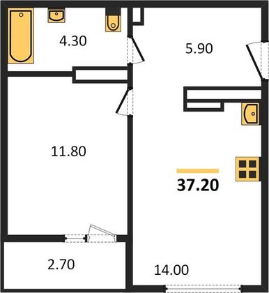 Продажа 1-комнатной квартиры 37,2 м², 17/29 этаж