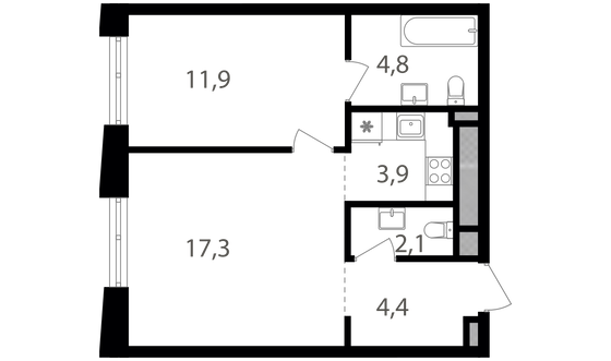 Продажа 1-комнатной квартиры 44,4 м², 2/26 этаж