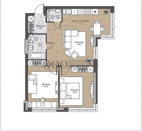 Продажа 3-комнатной квартиры 69,2 м², 2/14 этаж
