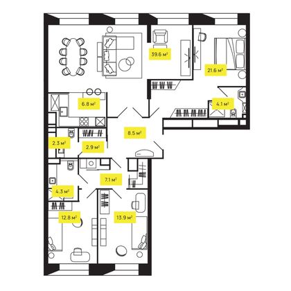 124,8 м², 4-комн. квартира, 24/24 этаж