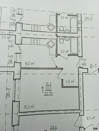 Продажа 1-комнатной квартиры 32 м², 3/4 этаж