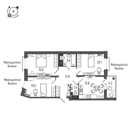 74,3 м², 3-комн. квартира, 6/8 этаж