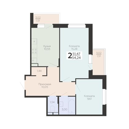 Продажа 2-комнатной квартиры 54,2 м², 7/18 этаж