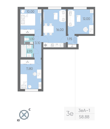 Продажа 3-комнатной квартиры 58,9 м², 20/21 этаж