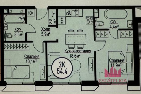 Продажа 3-комнатной квартиры 54,4 м², 4/8 этаж